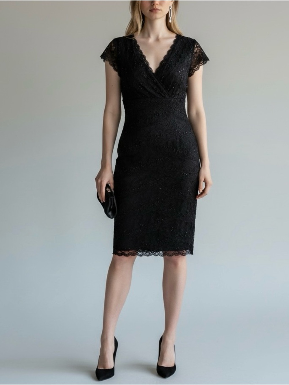 Dress Barn Collection Black Lace Beaded Sheath Dress Size 4 LBD